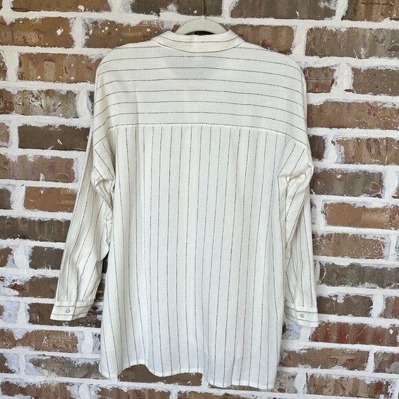 NWT‎ Eileen Fisher Classic Shirt XS Gauzy Organic Cotton Blend Stripes Coastal - Picture 2 of 12